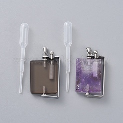 回転可能な天然水晶香水瓶ペンダント  304ステンレススチール製の金具とプラスチック製のピペット付き  長持ちメッキ  長方形  ステンレス鋼色  48x25~25.5x7~9mm  穴：6x3mm  容量：5ml（0.17液量オンス）&nbsp;G-M362-03P