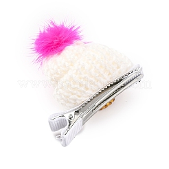 クリスマスパーティーのヘアアクセサリー  ニット帽 布 ラインストーン ワニ ヘアクリップ  鉄クリップ付き  ホワイト  48.6x50x14.7mm&nbsp;AJEW-S088-09A
