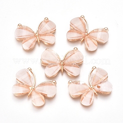 ライトゴールドプレートアロイガラスペンダント  蝶  ミスティローズ  21.8x28x4.5mm  穴：1.5x10mm&nbsp;PALLOY-CJC0001-33M