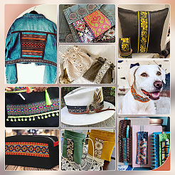 Плоская полиэфирная жаккардовая лента длиной 6.8 м в этническом стиле с цветком OCOR-WH0082-133A