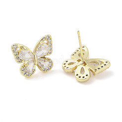 Женские серьги-гвоздики из латуни в форме бабочки с микропаве и прозрачным фианитом со стеклом&nbsp;EJEW-L285-011G