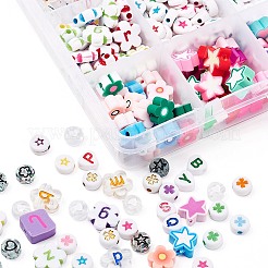 DIYジュエリー作成キット  フラワー＆フラットラウンド＆ハートアクリルビーズを含む  花と星とハートと正方形の手作りポリマー粘土ビーズ  結晶弾性糸  ミックスカラー  ビーズ：520個/セット&nbsp;DIY-YW0003-97