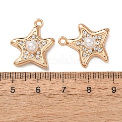 合金とABS樹脂製の模造真珠とラインストーンのペンダント  ヒトデチャーム  ゴールドカラー  21x18x6mm  穴：1.8mm&nbsp;FIND-K030-18C-G