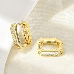 Овальные серьги-кольца из латуни с микропаве из прозрачных кубических цирконий EJEW-D311-047G