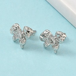 Серьги-гвоздики с бантом из латуни с микропаве из прозрачных кубических цирконий EJEW-A145-02A-P