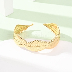 女性用304ステンレススチールカフバングル  葉  ゴールドカラー  内径：1.93x2.19インチ（4.9x5.55cm）&nbsp;BJEW-C155-01E-G
