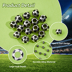 20 Stück Legierung schwarz Emaille Sport Ball europäischen Perlen&nbsp;ENAM-HS0001-02