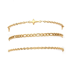 3 шт. 3 стиля браслетов-цепочек и звеньев из нержавеющей стали 304 Figaro и Cable для женщин BJEW-JB12431