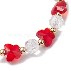 ガラスビーズストレッチブレスレット  蝶  真鍮のビーズで  レッド  内径：3-1/2インチ（8.75cm）&nbsp;BJEW-JB11414-02