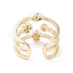 Clover & Hamsa Hand & Evil Eye Cubic Zirconia Anello Polsino&nbsp;KK-D067-32G-RS