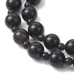 Браслеты из натурального обсидиана с бусинами для женщин и мужчин&nbsp;BJEW-JB13006-02