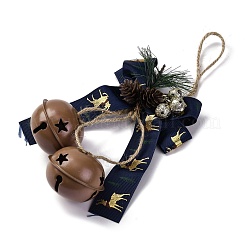 クリスマステーマの布の蝶結びのペンダントの装飾  クリスマスツリーの吊り下げ飾り用の鉄製ベル付き  シエナ  240x180mm&nbsp;HJEW-Q002-01D