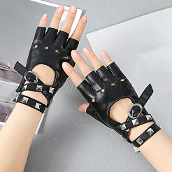 2 par de guantes punk de motociclista de cuero sintético con cinturón&nbsp;AJEW-CL0003-02
