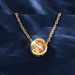 Латунный паве кубический цирконий камень рождения созвездие кулон кабель цепочка ожерелья NJEW-D334-01G-04