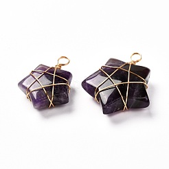 天然石アメジストペンダント  18KGP本金メッキ緑銅線製  スター  25~34x19~29x9~10.5mm  穴：4~4.5mm&nbsp;PALLOY-JF00923-01