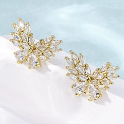 Латунь микро проложить кубические серьги из циркония EJEW-F373-04G