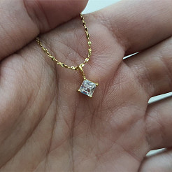 Ожерелья с подвесками в виде ромбов из нержавеющей стали 304 с прозрачными кубическими цирконами&nbsp;FS-WG09C14-01