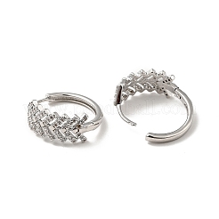 クリアキュービックジルコニアリーフフープピアス  女性のためのラックメッキ真鍮ジュエリー  プラチナ  18x17x8mm  ピン：0.8mm&nbsp;EJEW-F288-07P