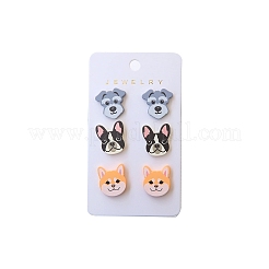女性用ベーキングペイントアクリル犬スタッドピアス  ミックスカラー  18x16mm  3のペア/セット&nbsp;PW-WG92DC8-01