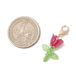 花のアクリルとプラスチックの模造真珠ビーズと日本のシードビーズのペンダント装飾  亜鉛合金カニカン付き  ゴールドカラー  36mm  7個/セット&nbsp;HJEW-JM03232-02