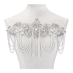 Blumenglasperle mit Strass-Quastenstickerei zum Aufnähen auf Stoffflicken&nbsp;PATC-WH0008-213A