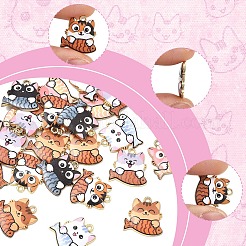 24本6色ラックメッキ合金エナメルペンダント  ゴールドカラー  魚のお守りを持つ猫  ミックスカラー  18x18x3mm  穴：2mm  4個/カラー&nbsp;FIND-YW0011-94