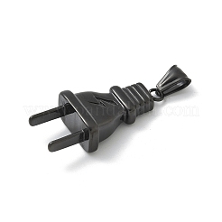 304ステンレスペンダント  プラグチャーム  ブラック  40x18.5x10.5mm  穴：8x3.5mm&nbsp;STAS-G346-11EB