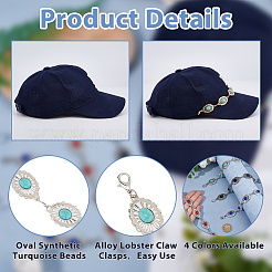 4 шт. овальная синтетическая бирюзовая цепочка для бейсболки&nbsp;HJEW-HS00043