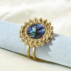 Flache runde Fingerringe aus 304er Edelstahl mit Paua-Muschel für Damen&nbsp;RJEW-G346-08G-01