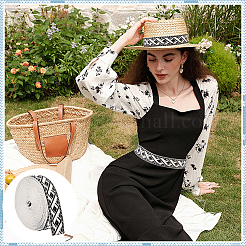 ヴィンテージジャカードポリエステルリボン  菱形  刺繍入りの織りリボン  洋服アクセサリー用  ブラック  1-1/2インチ（38~39mm）  約10.00ヤード（9.14m）/ロール&nbsp;OCOR-WH0109-334C