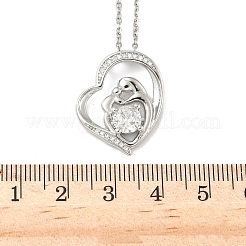 Festa della mamma collana con ciondolo a forma di cuore con micro pavé di zirconi cubici trasparenti in ottone per donna&nbsp;LS-NJEW-C085-01B-P
