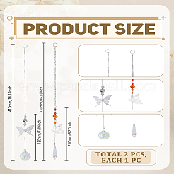 2 шт. 2 стиля стеклянные и сплавные подвесные солнечные бабочки&nbsp;HJEW-LP0002-89B