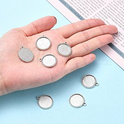 チベット風合金フラットラウンドカボションセッティングペンダント  カドミウムフリー＆鉛フリー  アンティークシルバー  トレイ：16mm  22x18.5x2mm  穴：2mm  約625個/1000g&nbsp;TIBEP-Q045-068D-AS-RS