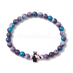 Pulseras elásticas de cuentas de jade blanco sintético para mujeres y hombres&nbsp;BJEW-JB11300-01