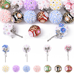 5 шт. светящиеся в темноте круглые бусины из полимерной глины со стразами и цветком из смолы&nbsp;CLAY-YW0002-48