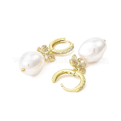 Серьги-кольца из латуни с микропаве и бантиком из циркония&nbsp;EJEW-L270-009G