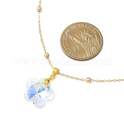 Ожерелья-цепочки с круглыми шариками из прозрачного стекла AB с гранеными подвесками из латуни для женщин NJEW-JN05640-01