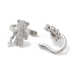Orecchini da donna con polsino con orsetto e stella in ottone con micro pavè di zirconi cubici&nbsp;EJEW-E310-18P
