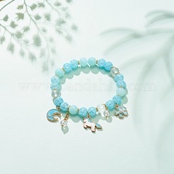 Bracelet extensible en perles de quartz synthétique craquelé et de jade jaune naturel&nbsp;BJEW-JB08527-02