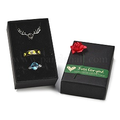 Geschenkboxen aus Kraftpapier mit künstlicher Rose außen für Schmucksets&nbsp;CON-Z011-01B-02