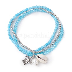 Многорядные браслеты из стеклянных и латунных бусин BJEW-TA00638