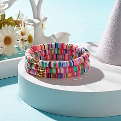 3個のポリマークレイ平石サーファーストレッチブレスレットセット  女性のためのプレッピーブレスレット  カラフル  内径：2-1/4インチ（5.7cm）&nbsp;BJEW-JB07717