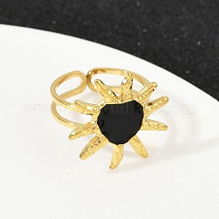 Кольца для женщин с эмалью в виде сердца и солнца из нержавеющей стали 304&nbsp;RJEW-G355-08G