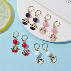 4 paire de boucles d'oreilles pendantes en perles de jade mashan teintes naturelles&nbsp;EJEW-JE05486