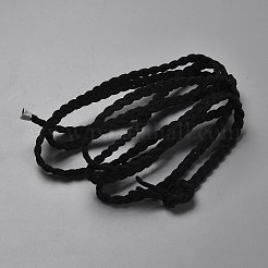 3層編み込みフェイクスエードコード  フェイクレース  ブラック  5.5x2mm&nbsp;LW-WH0001-01A