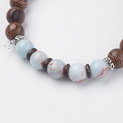 Pierre de lave naturelle et perles de bois de wengé et bracelets extensibles de noix de coco&nbsp;BJEW-I241-03D