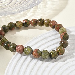 Braccialetti elasticizzati con perline rotonde di unakite naturale&nbsp;GG-CBA12F1-02A-07