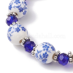 Синие и белые фарфоровые браслеты ручной работы со стеклянными бусинами для женщин&nbsp;BJEW-JB12225