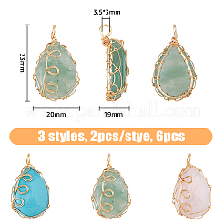 6 pz. 3 stili di pendenti con pietre preziose miste avvolti in filo di rame&nbsp;FIND-FH0007-92