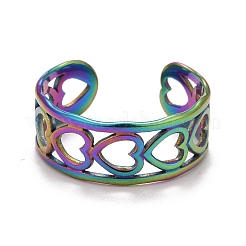 Радужное ионное покрытие (IP) из нержавеющей стали 304 с открытым кольцом-манжетой в форме сердца для женщин&nbsp;RJEW-A005-09